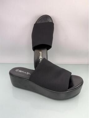 Nature Breeze Black Platform Slide Sandals Stretch Mesh Y2K Chunky Womens 6.5